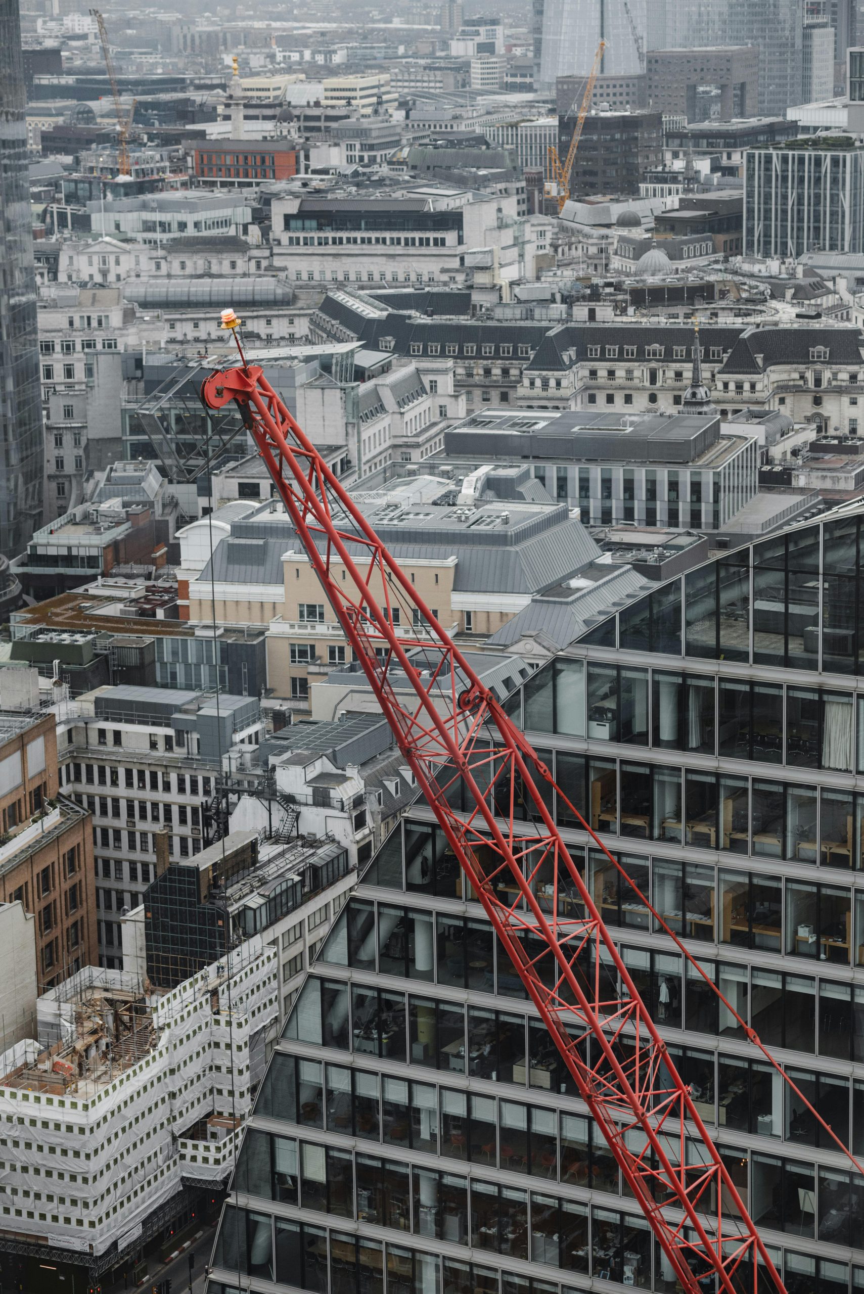 Scenes over a London skyline from a tower crane perspective